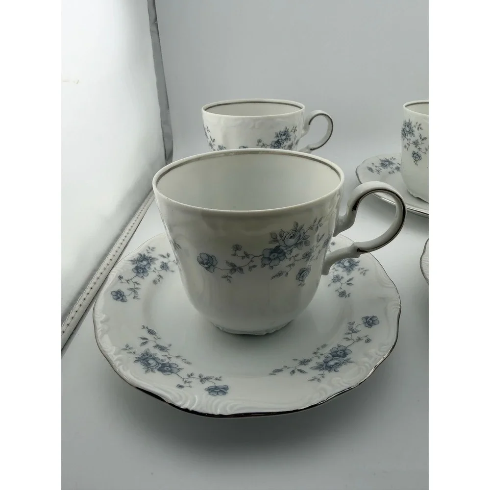 Johann Haviland Bavaria Germany Cup and Saucer Set Blue Floral‎ Trim
